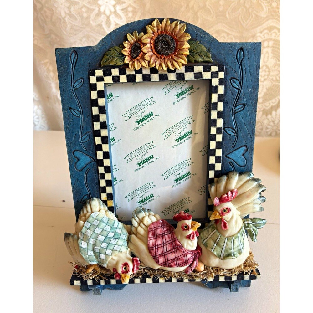 Vintage Seymour Mann Resin Chicken Hen Sunflower Photo Frame Cottagecore Country